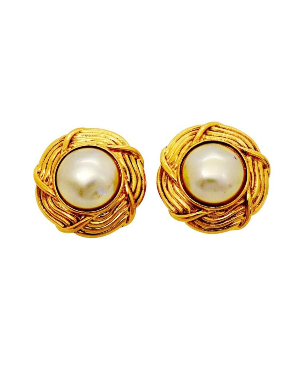 Chanel Earrings Vintage Gold Plated Faux Pearl
